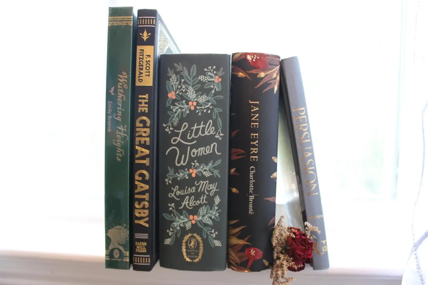 Image of classic books including Little Women, The Great Gatsby, and Jane Eyre in the Analog Bag Bundle NEW Books.