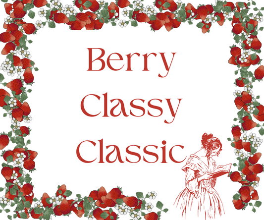 Promotional image for Berry Classy Classic box with a floral border and an illustration of a woman reading a book.