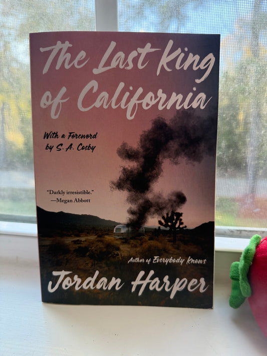 The Last King of California book cover, featuring a title and author name, with a dramatic landscape image in the background.