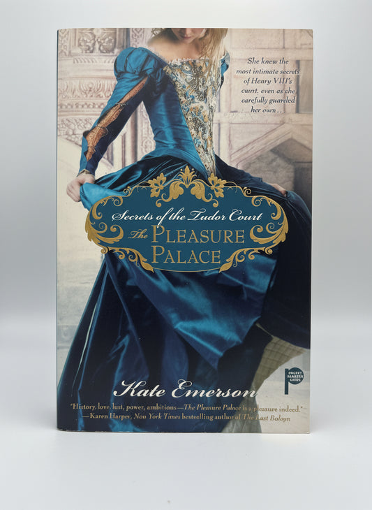 Book cover of 'The Pleasure Palace' by Kate Emerson on a dark background