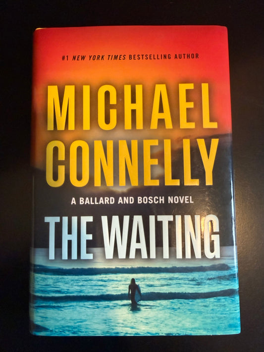 Book cover of 'The Waiting' by Michael Connelly with a sunset and silhouette design.