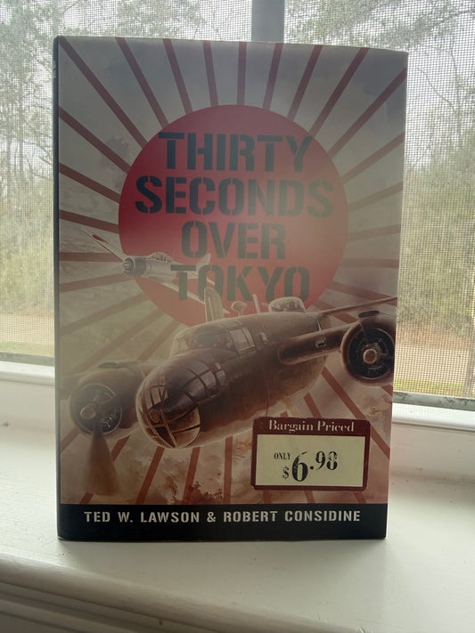 Book cover of 'Thirty Seconds Over Tokyo' with vintage airplane illustration on a window background