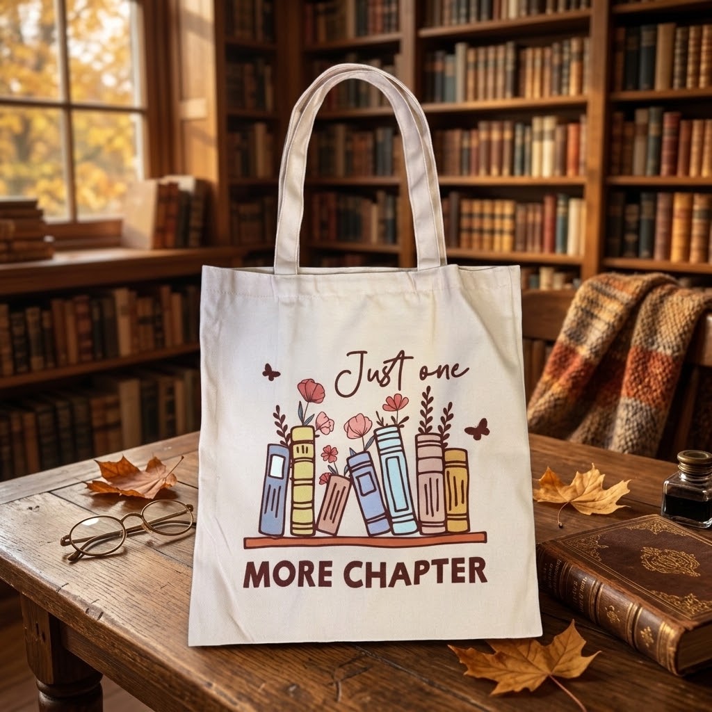 Just One More Chapter Canvas Book Tote